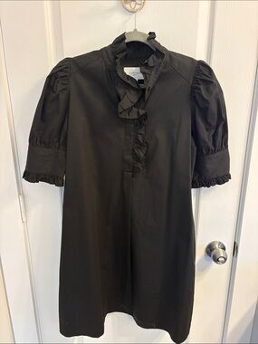 Tuckernuck Black Ruffle-Trim Short-Sleeve Mini Dress